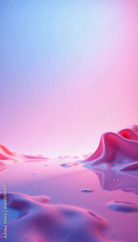 Poster dreamy abstract landscape with fluid waves and vivid gradient colors illuminated by a soft glow