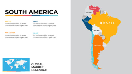 South America Map and Global Market Research Concept for Business and Education Use
