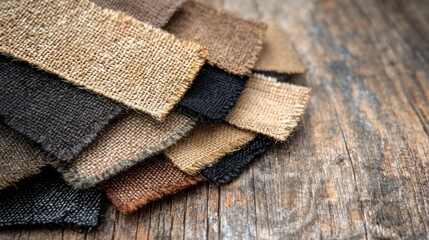 A pile of burlap fabric with different shades and textures.