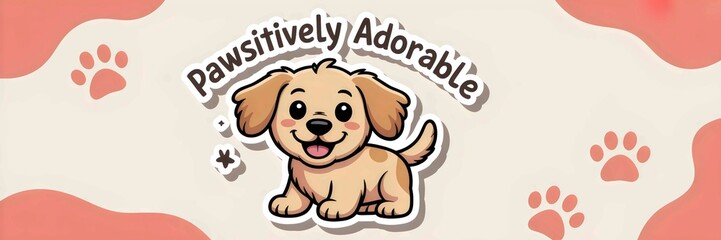 Cartoon illustration of a puppy with paw prints and abstract shapes on a light background banner image