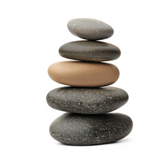 A balanced stack of five stones on a transparent background