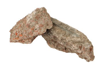 Broken concrete rubble debris isolated on transparent background