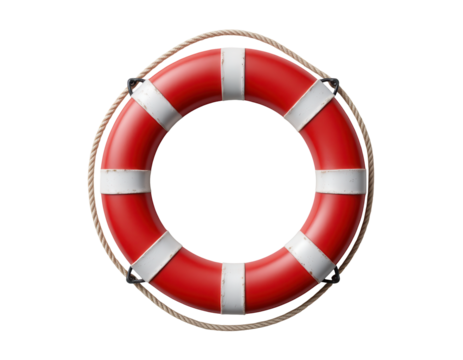 Bright Red Lifebuoy with White Stripes Isolated on Transparent Background