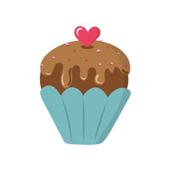 Cream cake, muffin, heart. Sweets day. Food, baking, chocolate cream, dessert. Sweet cream cake. Valentine's day, wedding, holiday decor.