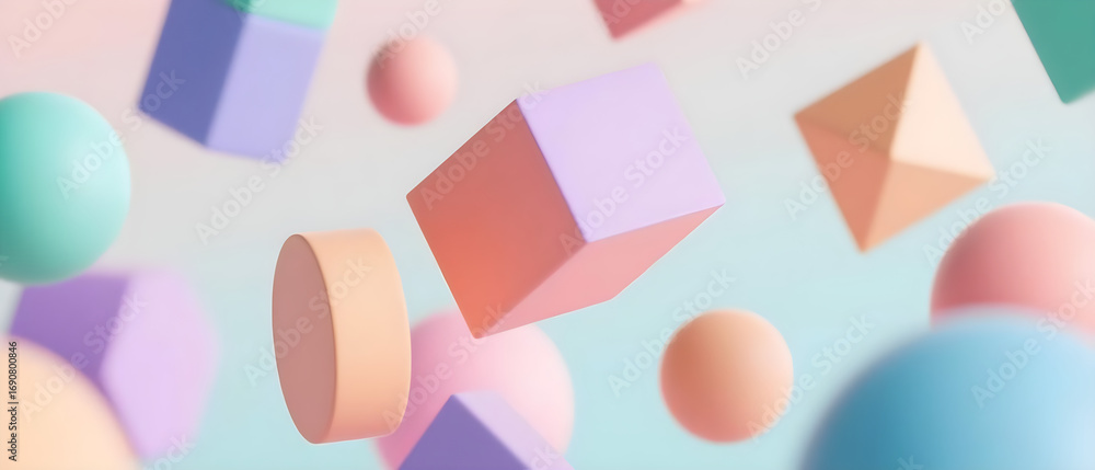 Poster pastel geometric shapes in dynamic composition for modern background design or presentation material