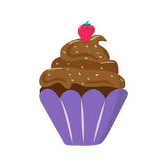 Cream cake, muffin, strawberry, berry. Sweets day. Food, baking, chocolate cream, dessert. Sweet cream cake. Valentine's day, wedding, holiday decor.