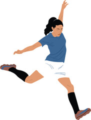 Girl Football Player in Action Kicking Ball Vector Illustration