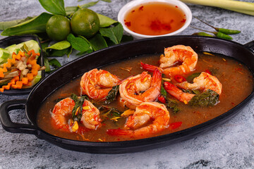 Asian sour spicy soup with prawn