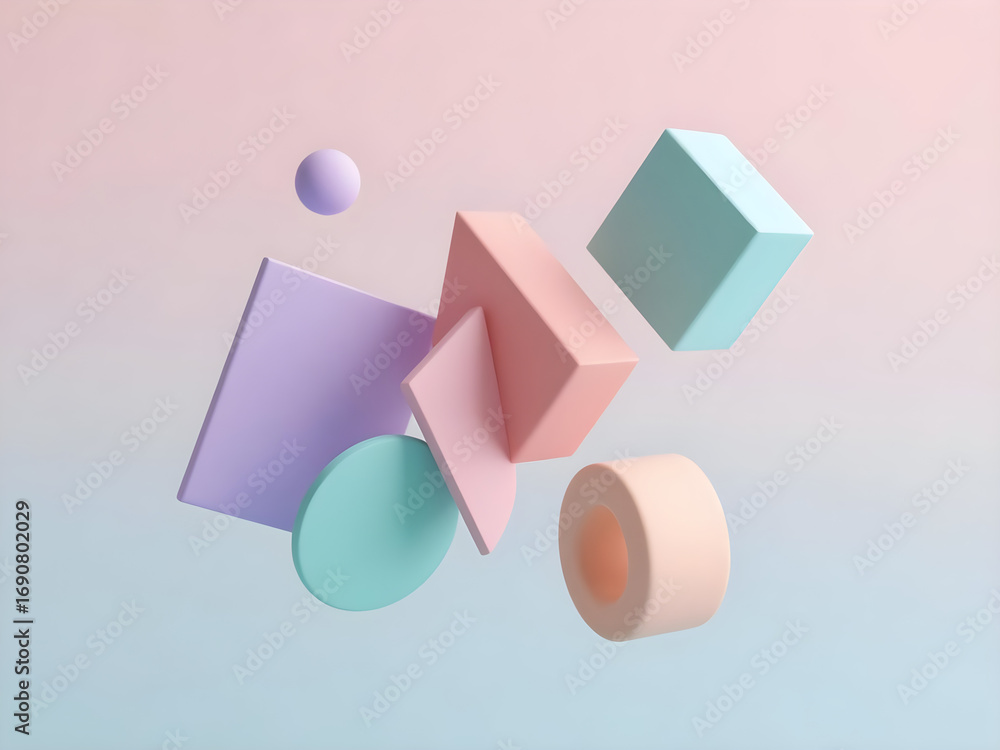 Fototapete pastel geometry abstract composition with balanced elements in dynamic arrangement creating visual