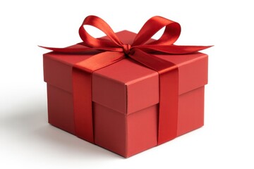 Fototapeta premium Red gift box with ribbon isolated on white background for christmas present