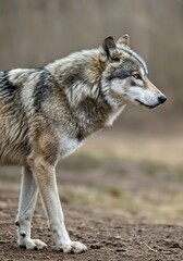 Fototapeta premium Focused Gray Wolf Walks Through Natural Habitat