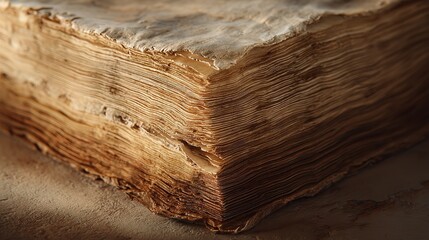 Ancient Book:  Close-up of Aged Pages, Textured Spine, Historical Artifact