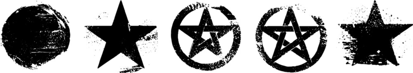 Grunge black and white star and circle symbol set for urban design projects