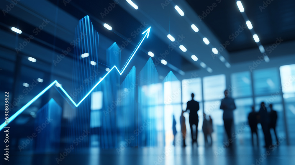 Aufkleber a vast financial operations hub glows with 3d rendered visualizations of predictive analytics radian