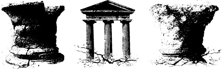 Grunge black and white classical architecture set for vintage design and decoration