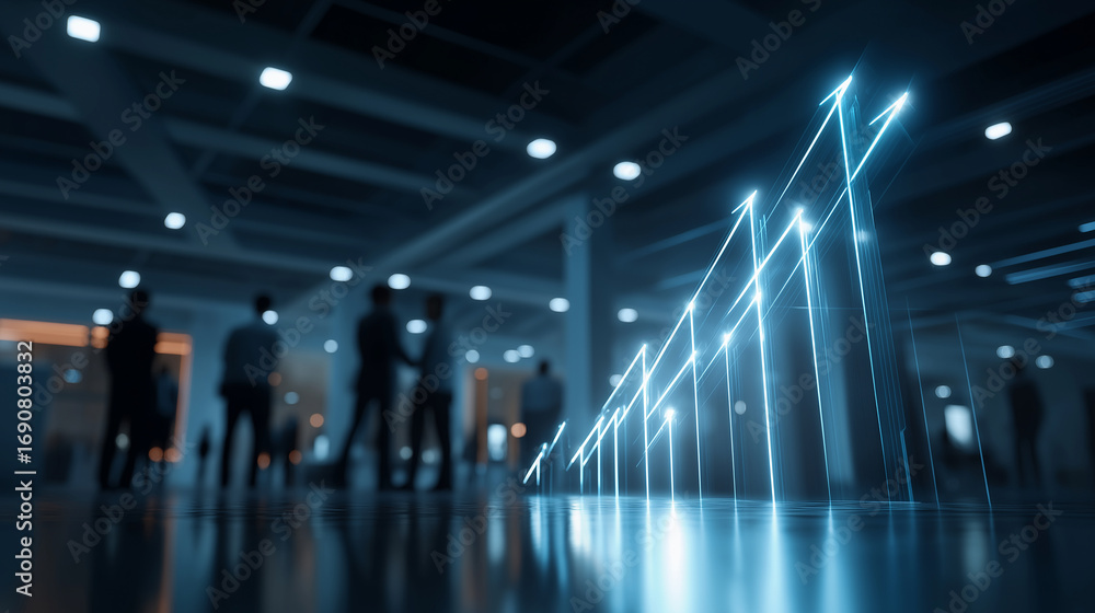 Poster a vast financial operations hub glows with 3d rendered visualizations of predictive analytics radian