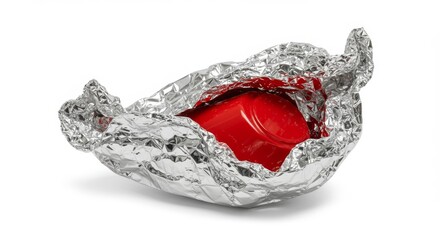 Red Container Surrounded by Crumpled Foil
