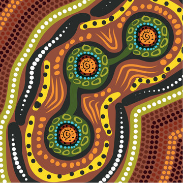 Aboriginal artwork representing connected meeting places through earthy tones