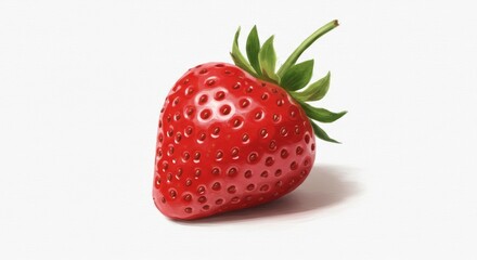 Vibrant Strawberry with Green Leaves on White Background