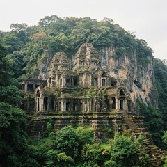 Ancient temple complex nestled on a lush mountainside.