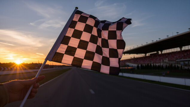 Checkered Flag at Race Track During Sunset