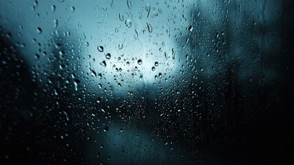 Obraz premium Close up of raindrops on window pane creating mysterious atmosphere