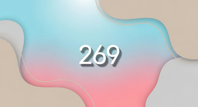 Clean 3d Number 269 on a Serene Pastel Gradient and Abstract Shapes