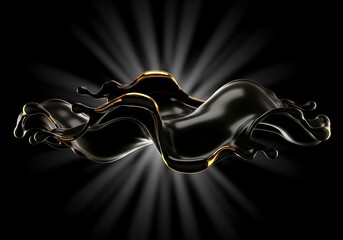 Abstract fluid motion in dark tones with radiant light and golden edging effect visual rendering composition