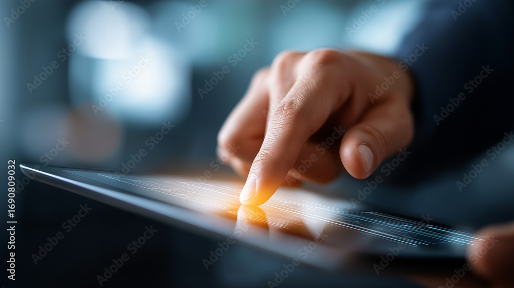 Aufkleber a futuristic touchscreen shows seamless erp and crm integration modules connected by glowing streams