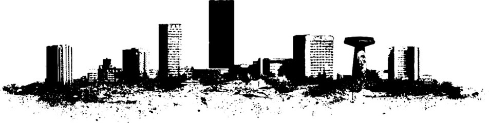 Urban silhouette skyline grunge black and white design for poster or print