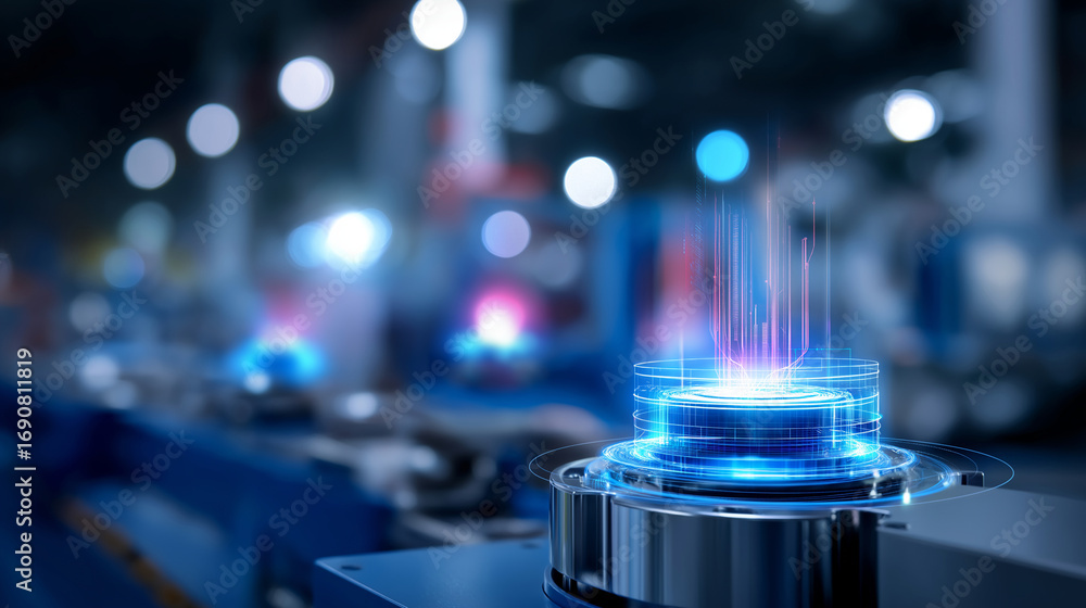 Poster a futuristic factory display glows with industrial iot visuals smart manufacturing tools shining acr