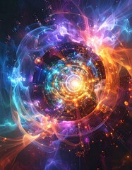 resolution, generative art piece of a quantum computer's core, with abstract,  