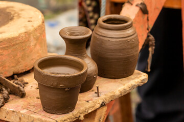 clay pottery made with traditional pottery tools