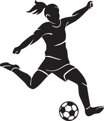 Woman Football Player Silhouette Kicking Ball Vector