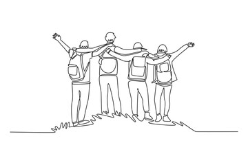 Traveler Valley Mountain concept. Single line draw design. Vector graphic illustration