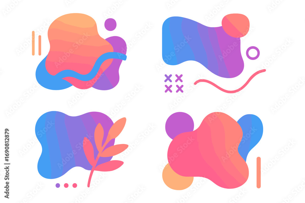 Poster set of abstract fluid shapes with vibrant gradients for modern design elements, isolated liquid amoe