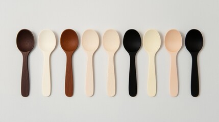 A collection of spoons with different colors and designs.
