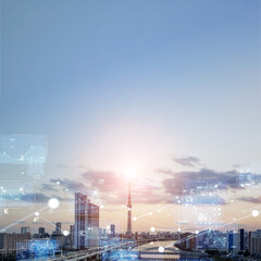 Modern city and digital technology square visual for banners and advertisements