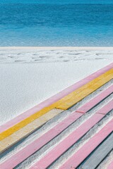 Fototapeta premium Colorful wooden walkway leading to a tranquil beach