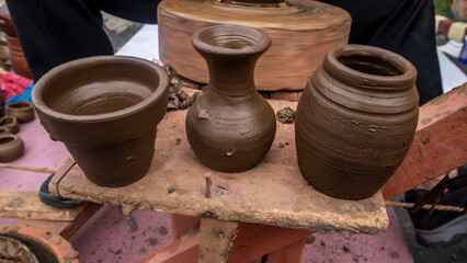 clay pottery made with traditional pottery tools