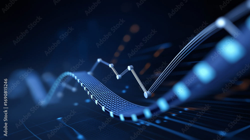 Poster a dynamic analytics dashboard pulses with ai driven trend visuals 3d rendered data flows curving upw