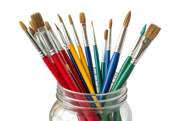 Fototapeta premium A colorful array of brushes resting in a glass jar creativity unleashed