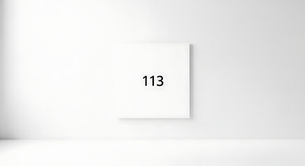 Clean White Studio Space Featuring a Floating Panel with Number 113