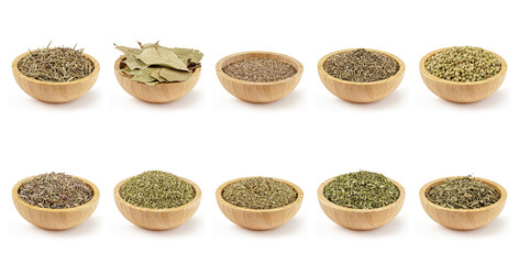 Culinary Herbs Assortment Featuring Thyme, Oregano, Mint, Basil, and Rosemary in Minimal Layout