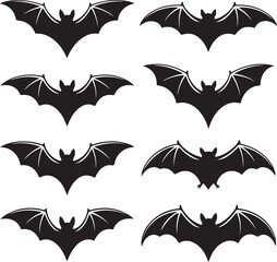Fototapeta premium Group of Bat Silhouettes in Flying Poses on White Background wing creature
