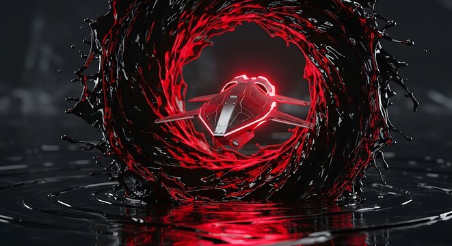 Sci-fi spacecraft navigating interdimensional portal with energetic force