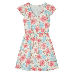 Floral Summer Dress on Transparent Background - Pink and Blue Flowers on White Fabric