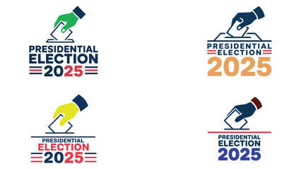Vector illustration of presidential election 2025 logos with ballot box and voting hand icons