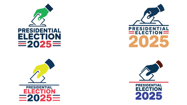 Vector illustration of presidential election 2025 logos with ballot box and voting hand icons