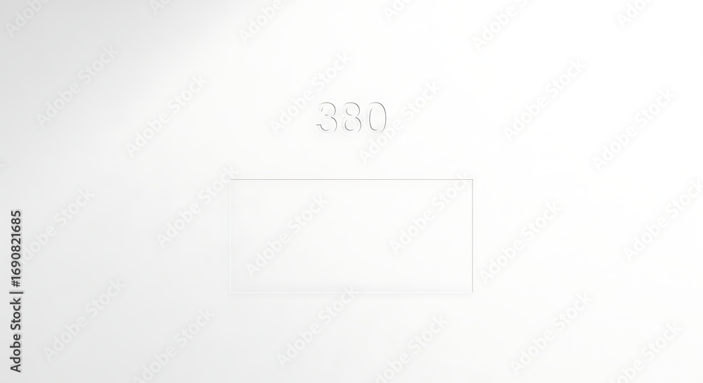 Poster minimalist 3d embossed 380 numbers and frame on clean white background